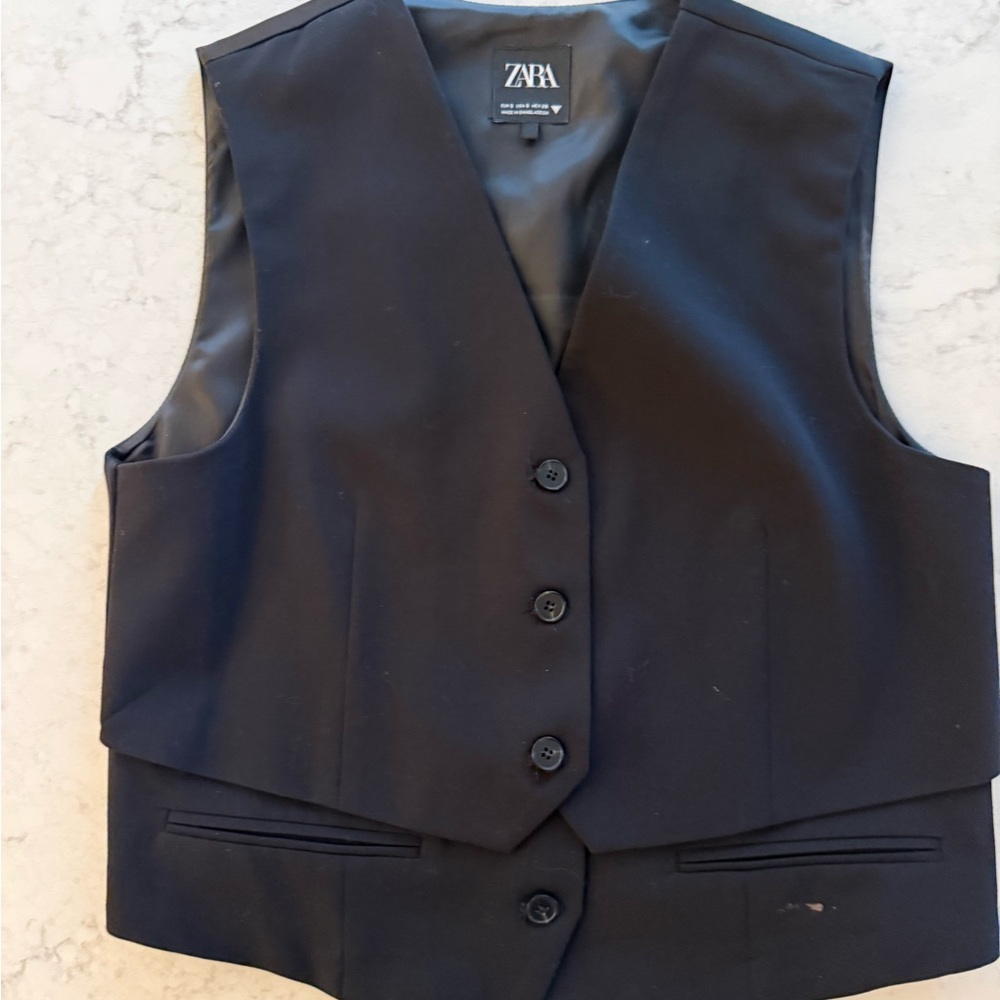 Zara Black Button-Up Tuxedo Style Vest Size S
